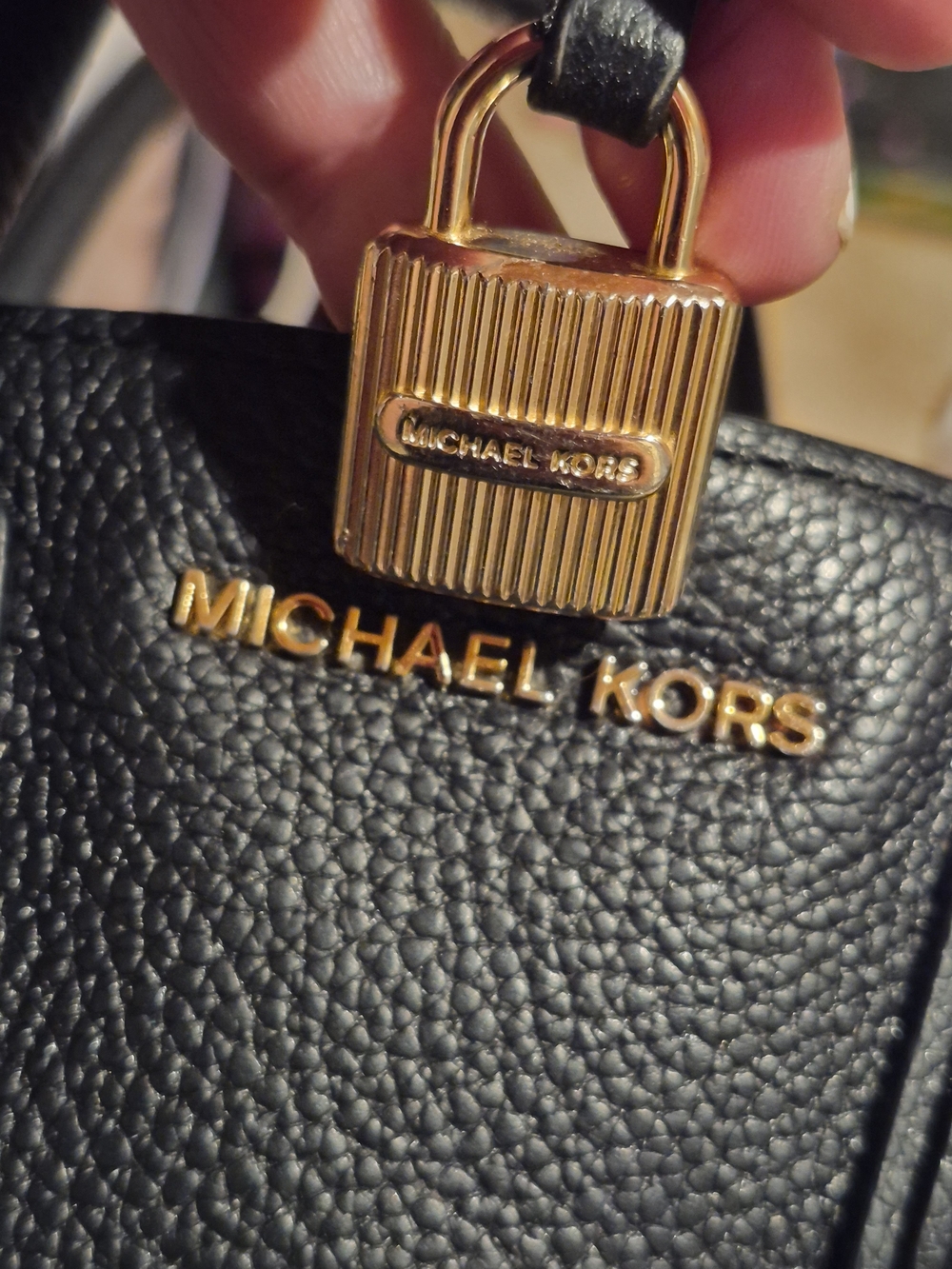 Michael Kors Black Pebbled Leather Crossbody with Gold Lock